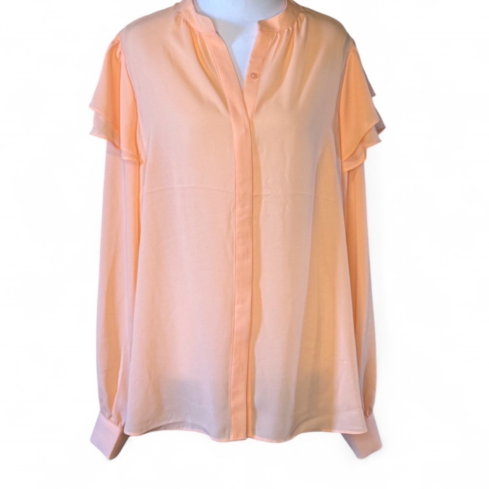 NWT Express Portofino Shirt Peach Blouse Large Relaxed Fit Flutter Sleeve
